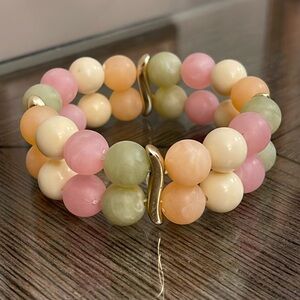 Vintage Double Strand Frosted Pastel Beaded Stretch Bracelet